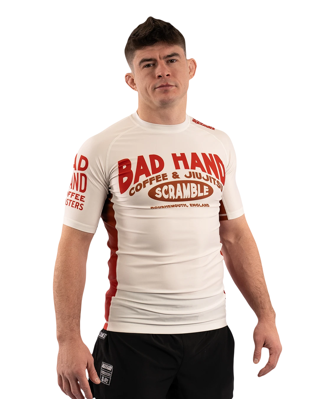 SCRAMBLE X BAD HAND COFFEE RASHGUARD – WHITE