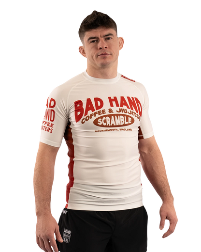 SCRAMBLE X BAD HAND COFFEE RASHGUARD – WHITE