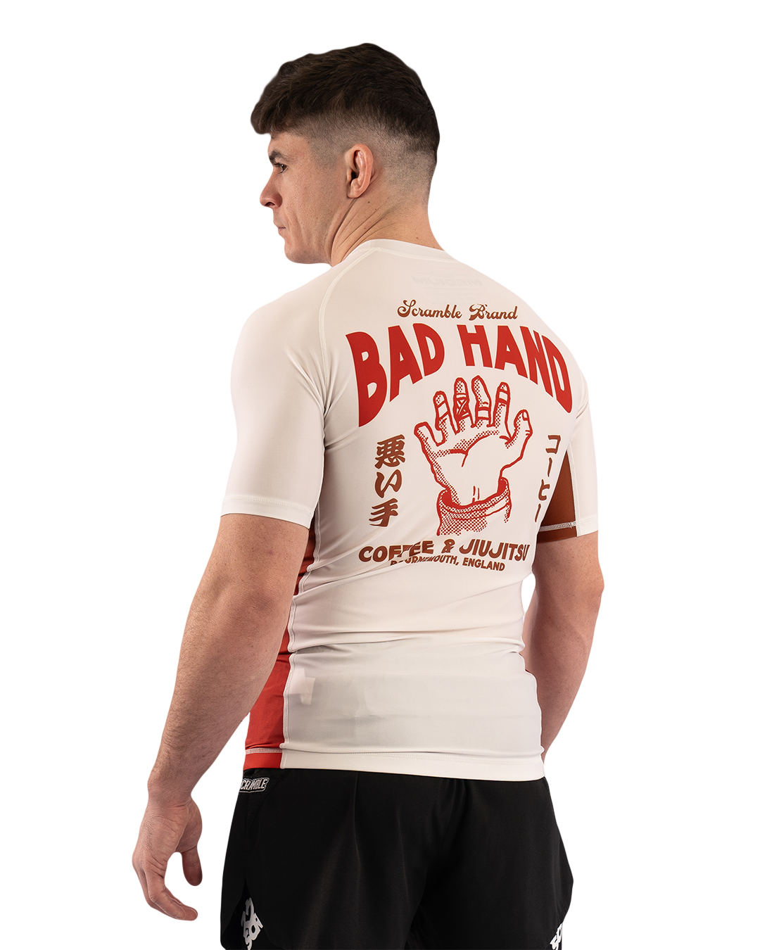 SCRAMBLE X BAD HAND COFFEE RASHGUARD – WHITE