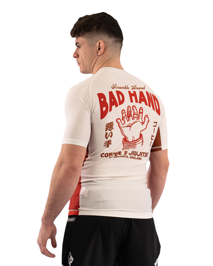 SCRAMBLE X BAD HAND COFFEE RASHGUARD – WHITE