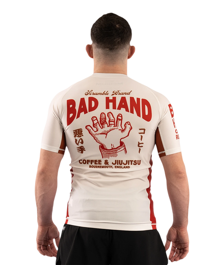 SCRAMBLE X BAD HAND COFFEE RASHGUARD – WHITE