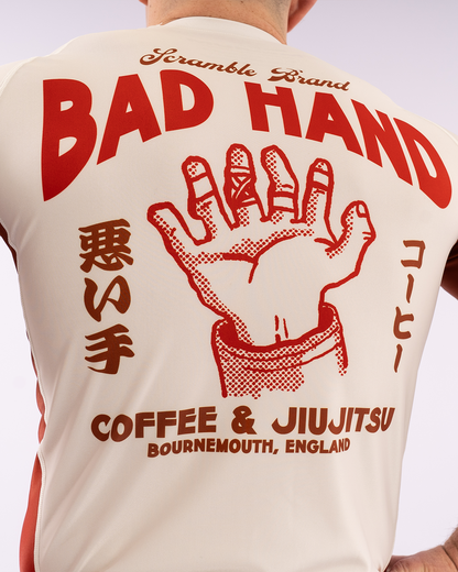 SCRAMBLE X BAD HAND COFFEE RASHGUARD – WHITE