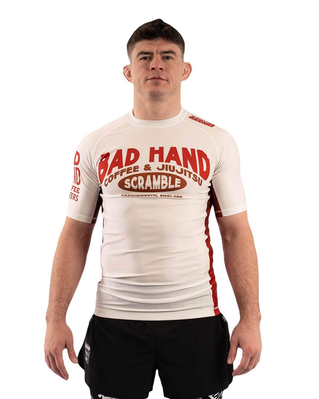 SCRAMBLE X BAD HAND COFFEE RASHGUARD – WHITE