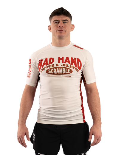 SCRAMBLE X BAD HAND COFFEE RASHGUARD – WHITE